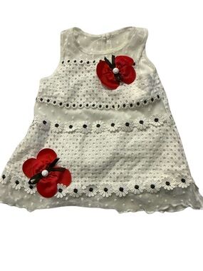 Rare Editions White Eyelet Dress with Red Flower Accent